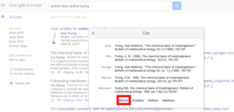Finden von fertigen BibTeX-Einträgen – Google Scholar