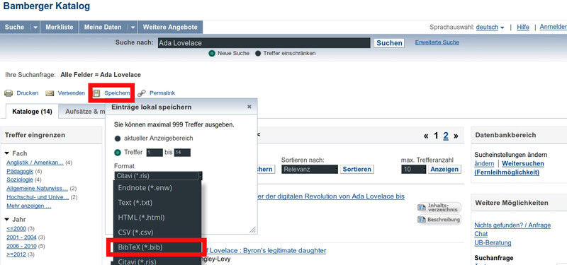 Finden von fertigen BibTeX-Einträgen – Bamberger Katalog