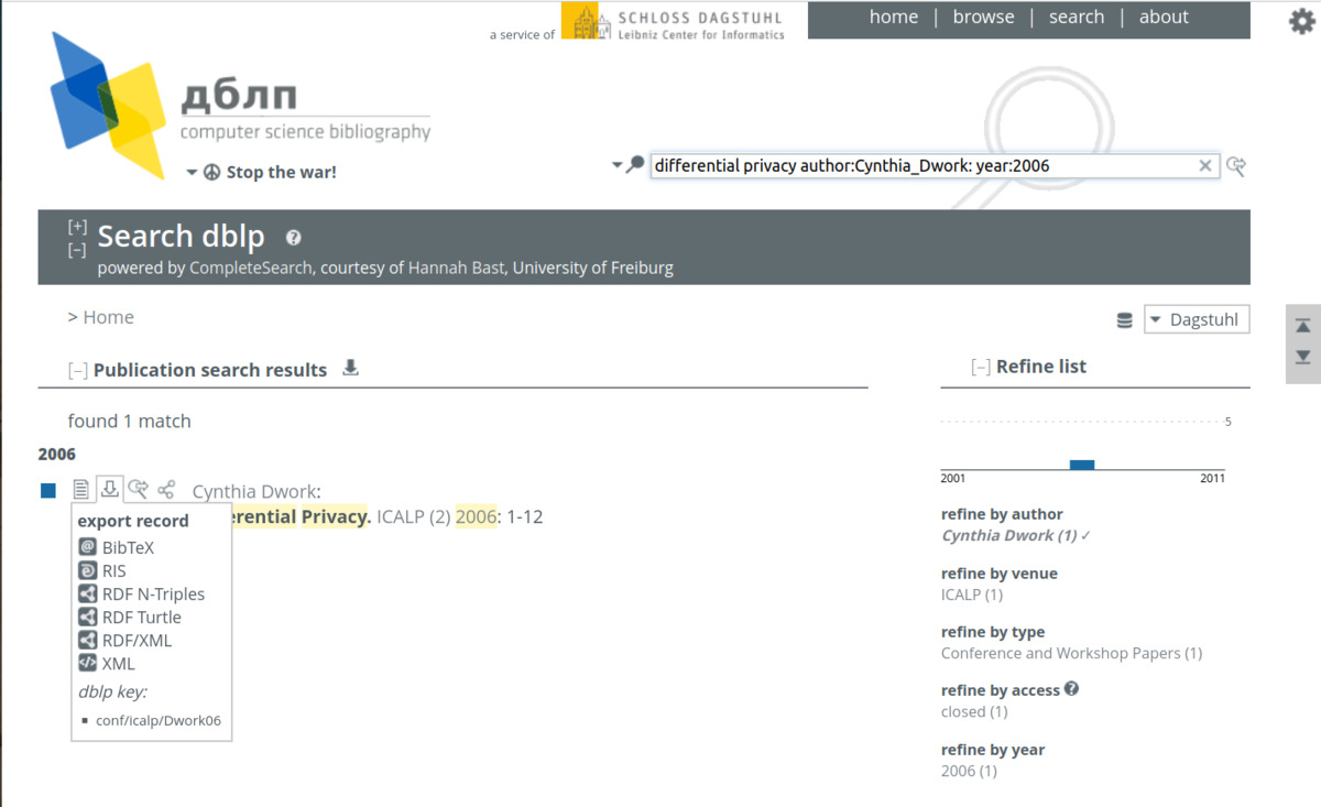 Finding ready-made BibTeX entries – dblp.org