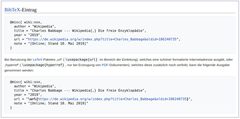 Finden von fertigen BibTeX-Einträgen – Wikipedia