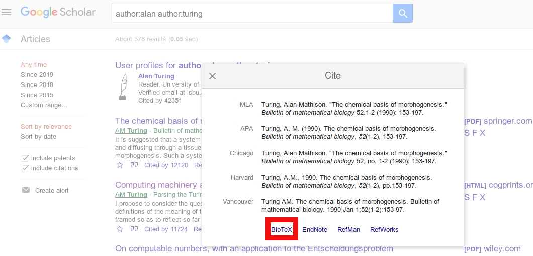 Finding ready-made BibTeX entries – Google Scholar